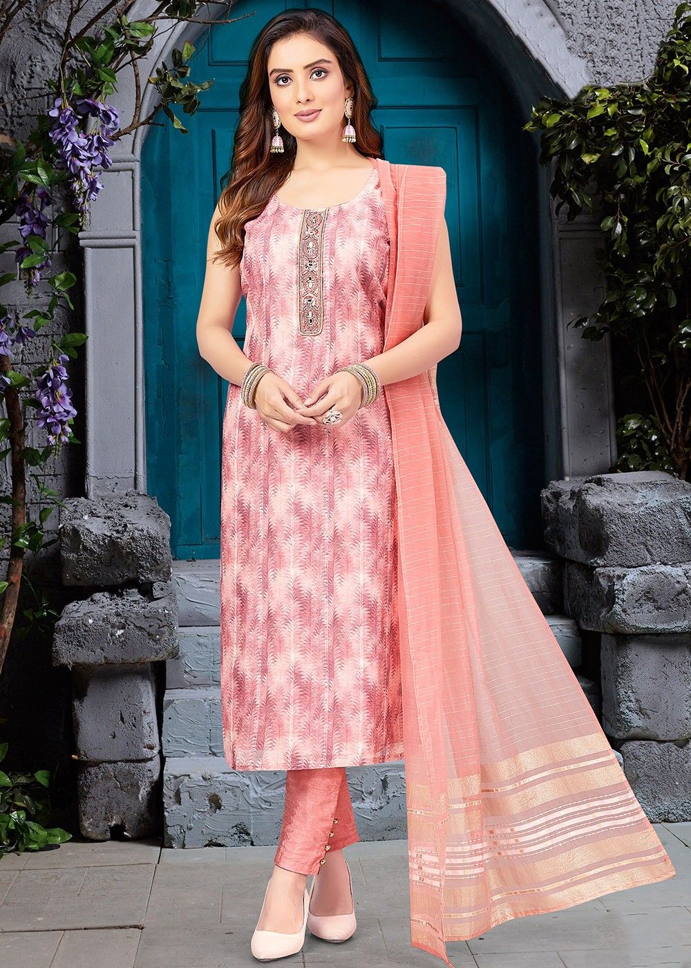 Rani Pink Georgette Embroidery Pant Style Salwar Suit – tapee.in