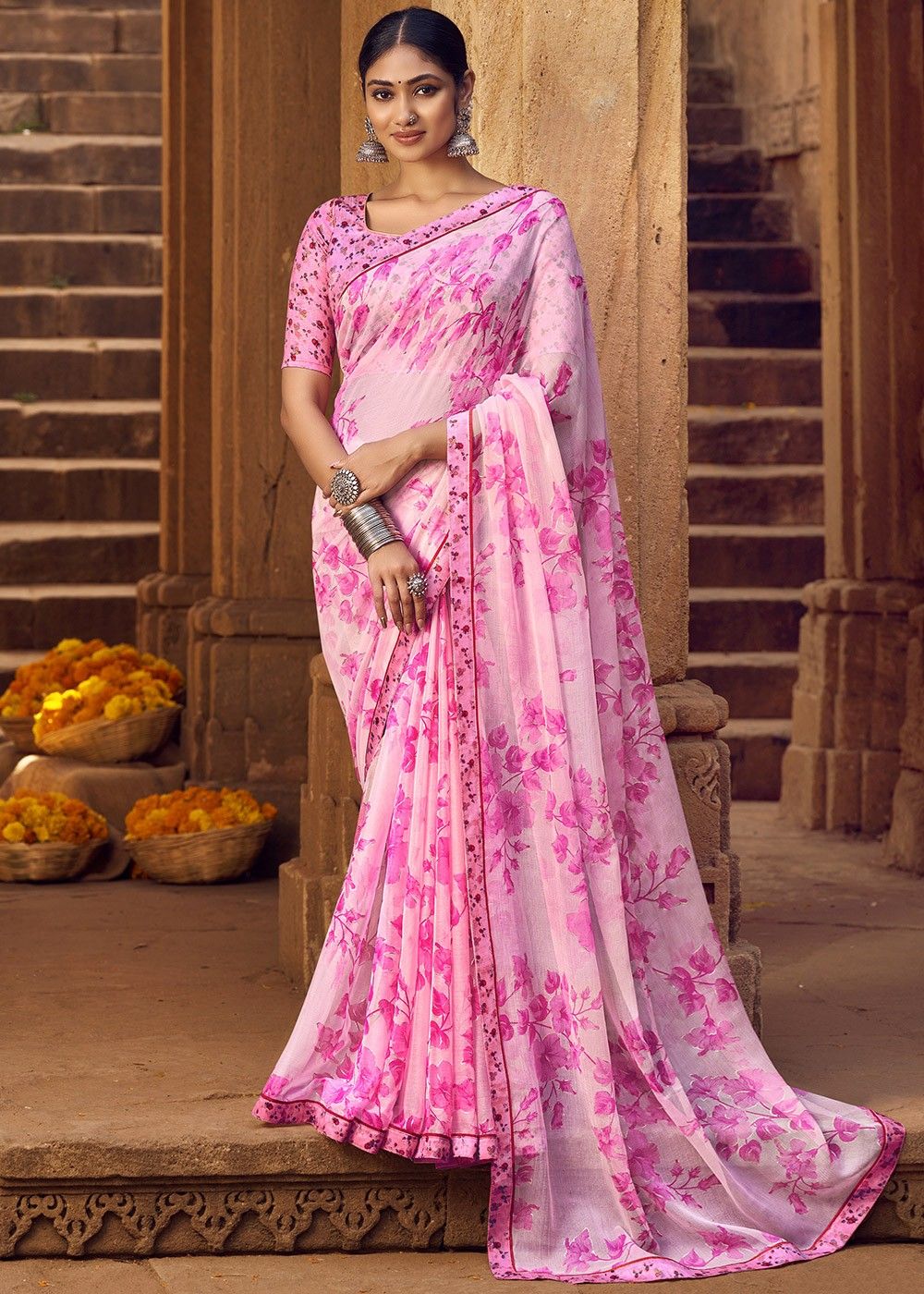 Update more than 79 floral chiffon saree