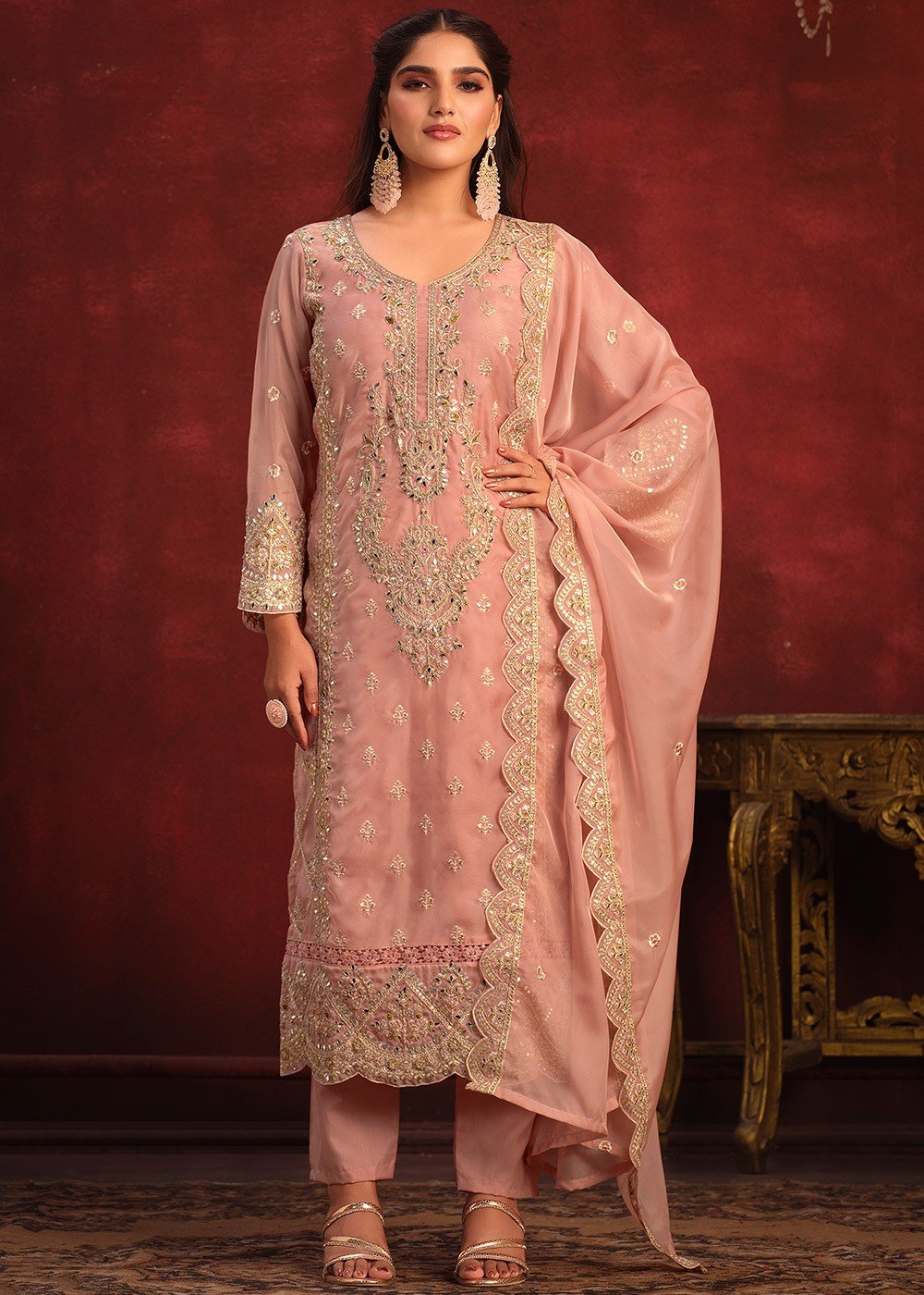Pink Embroidered Pant Suit Set 5138SL04