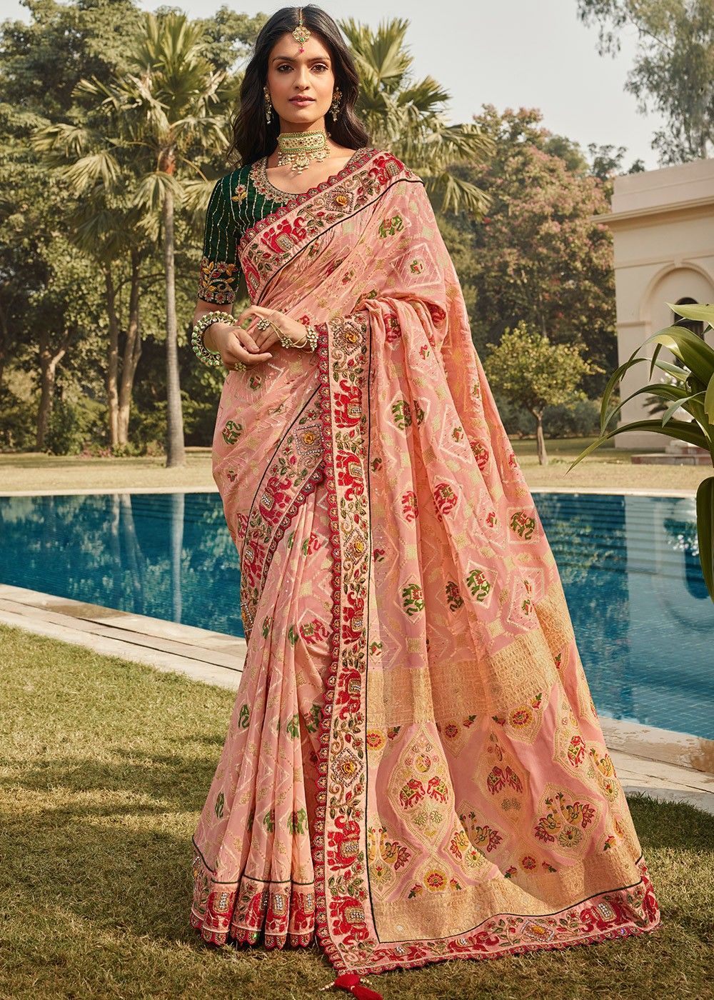 Peach Color Art Silk Fabric Function Look Appealing Printed Saree