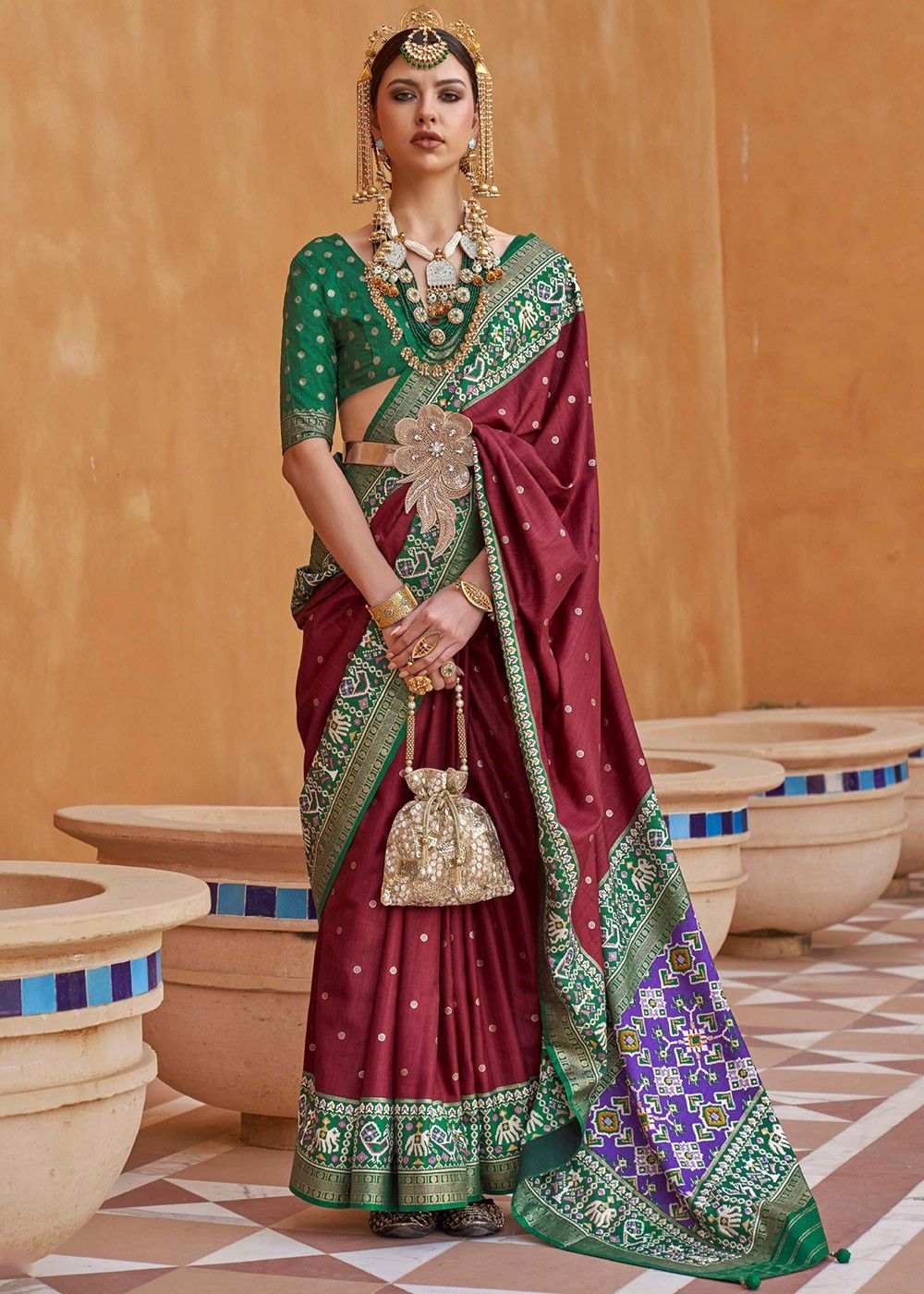 Maroon Silk Saree – Bunkar Sarees : Bridal Lehengas in Lucknow | Pure Silk  Saree | Kanjivaram Sarees
