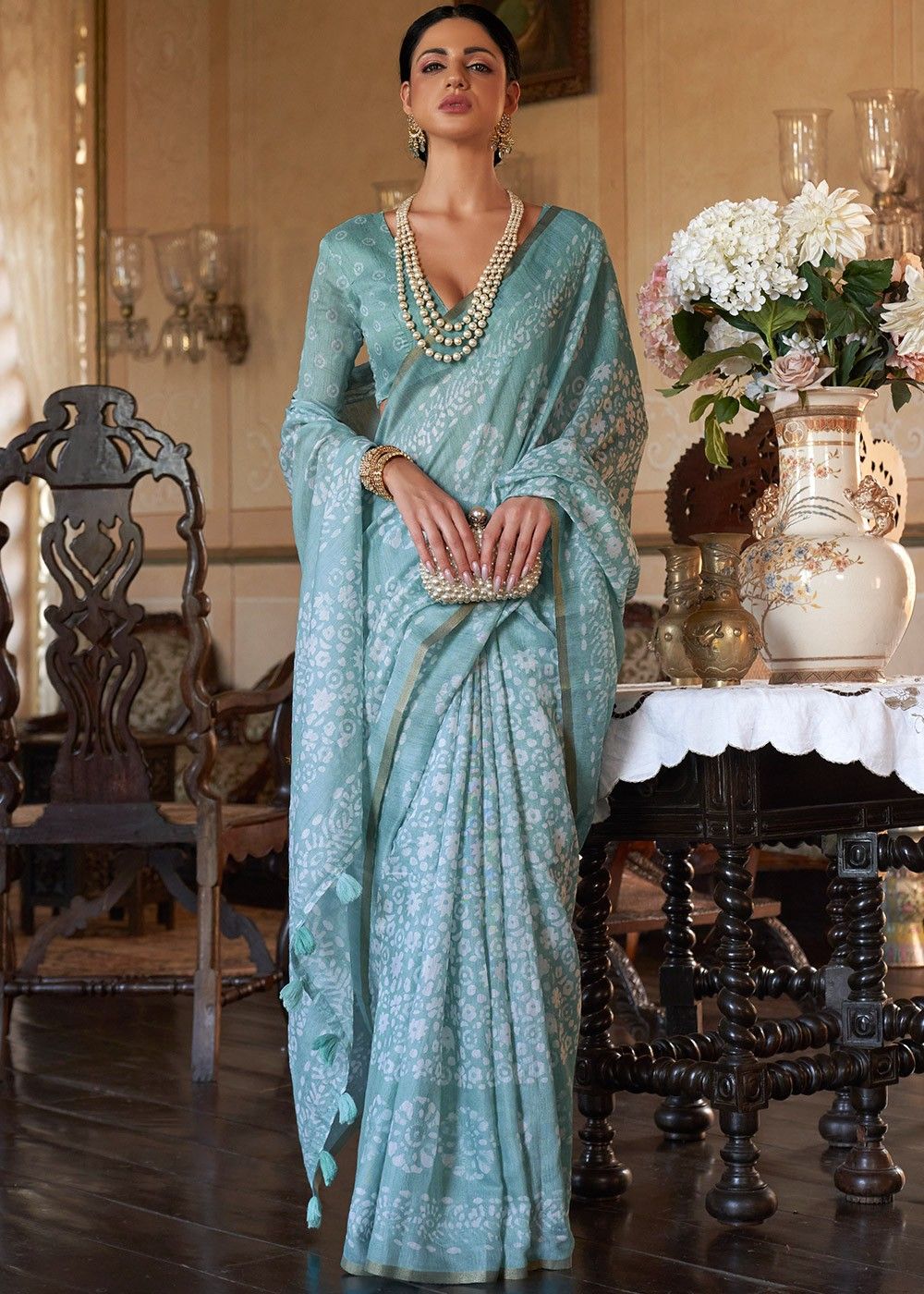 Linen Sarees - Buy Pure Linen Silk Saree Online | Aryavart – Thearyavart