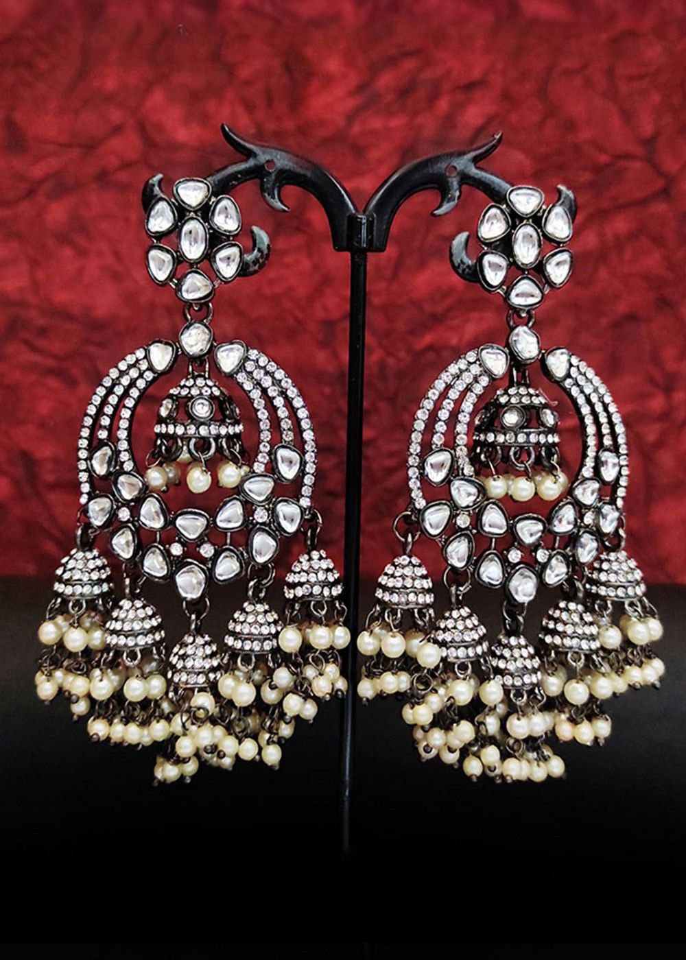 FIROZA Oxidised Silver-Toned Handcrafted Mirror-Work Drop Earrings