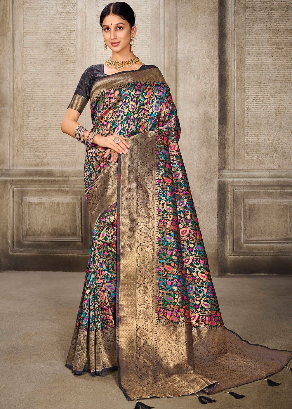 Buy Vibrant Multicolor Saree In Satin With Abstract Print KALKI Fashion  India