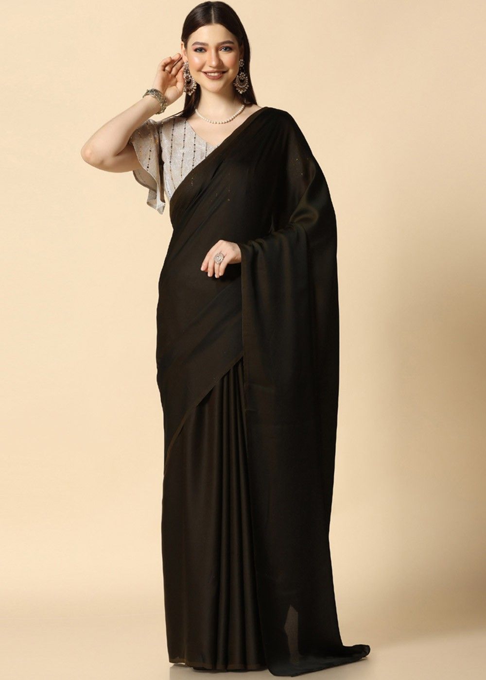 Multicolor Party Wear Plain Satin Saree, With Blouse Pcs, 6.3 m (with blouse  piece) at Rs 580/piece in Surat