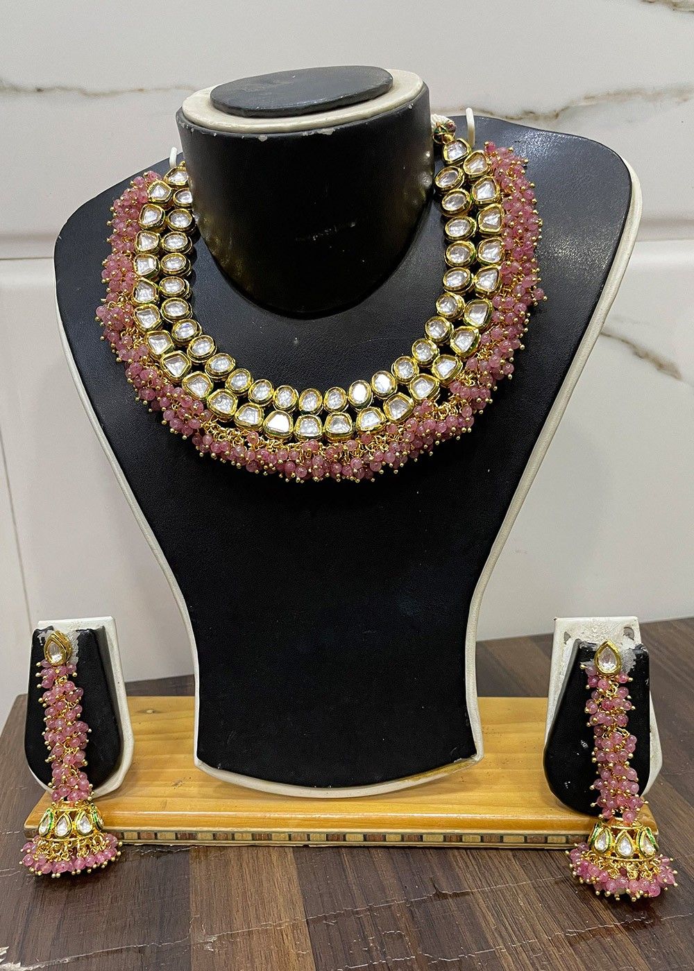 White And Pink Beaded Necklace Set - Riana - East Boutique
