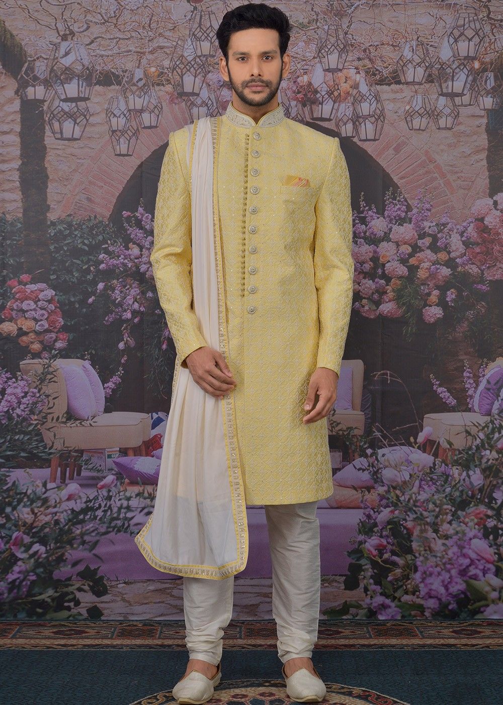 Designer Purple Men Kurta Sherwani Set New Arrivals Eid Indian Wedding Clothing 
