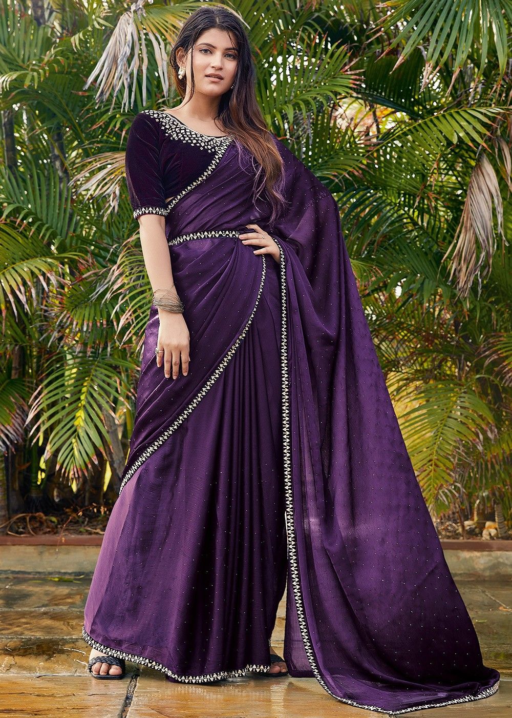Buy Purple Sarees for Women by POTHYS Online | Ajio.com