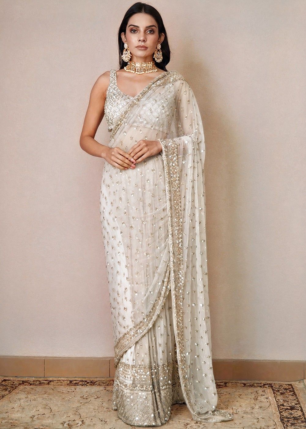 Off white Saree in Zari,weaving Silk - SR20511-totobed.com.vn