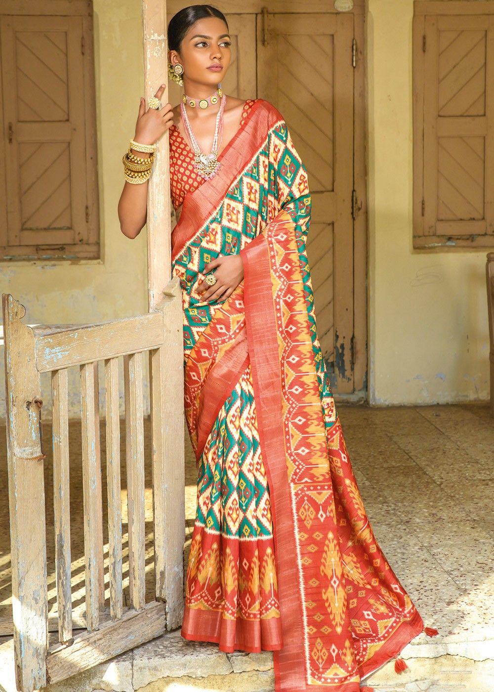 Multicolour - Women Floral Sarees Online at Soch - Multicolour Tussar Saree  With Floral Printed Designs And Zari Woven Floral Pallu