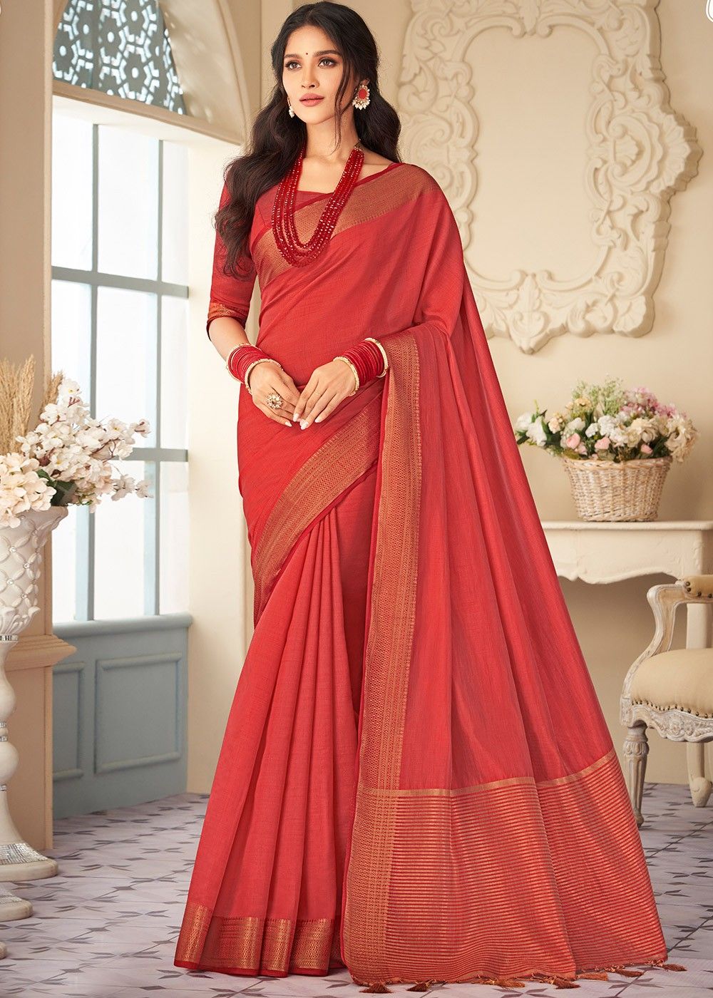 Aggregate 127+ red colour plain saree super hot