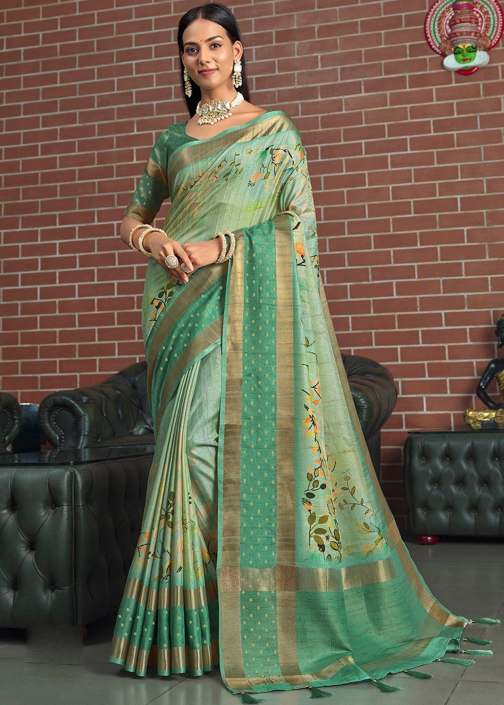 Buy Green Silk Organza Himawari Printed Saree With Unstitched Blouse Piece  For Women by Priti Prashant Online at Aza Fashions.