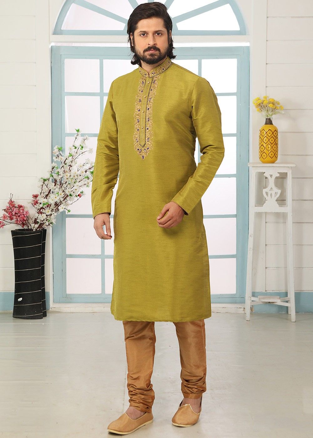 Buy Men's Traditional Indian Ethnic Wear Outfits Online UK: Mehendi Green