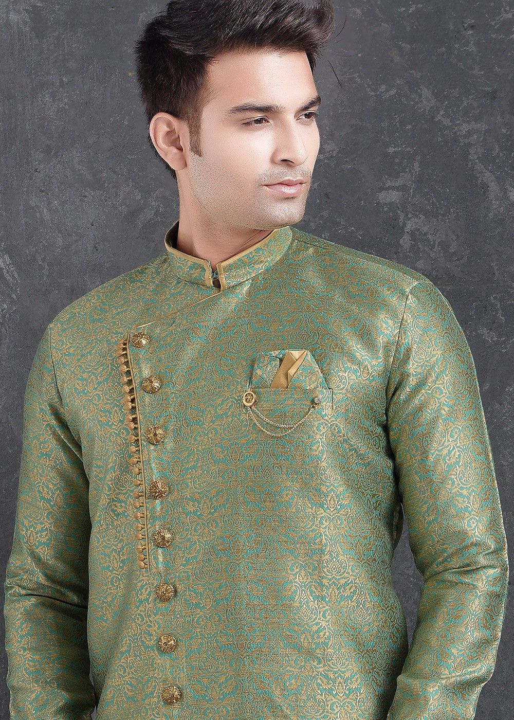 Baby Peach Color Indian Wedding IndoWestern Sherwani for Men RK1203   Saris and Things