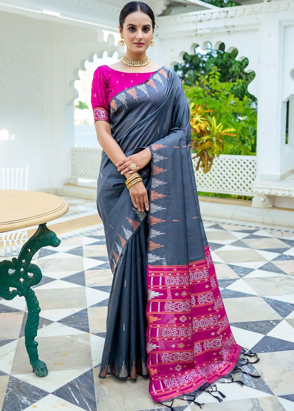 Wedding Wear Zardozi Work Ladies Pink Paper Silk Saree, 6.3 m (with blouse  piece) at Rs 980 in Surat