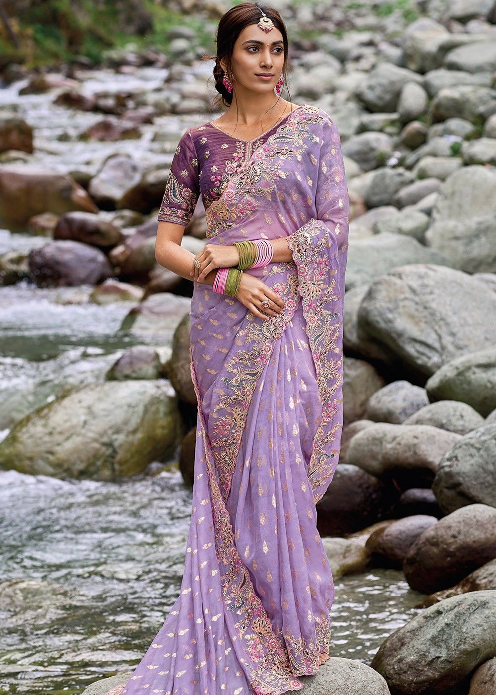 Purple handcrafted pure georgette leheriya saree – Geroo Jaipur