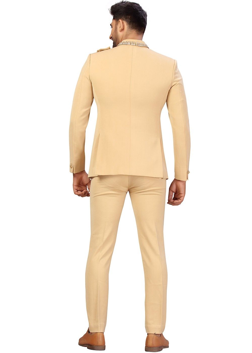 506205: Beige and Brown color family stitched Jodhpuri Suit .