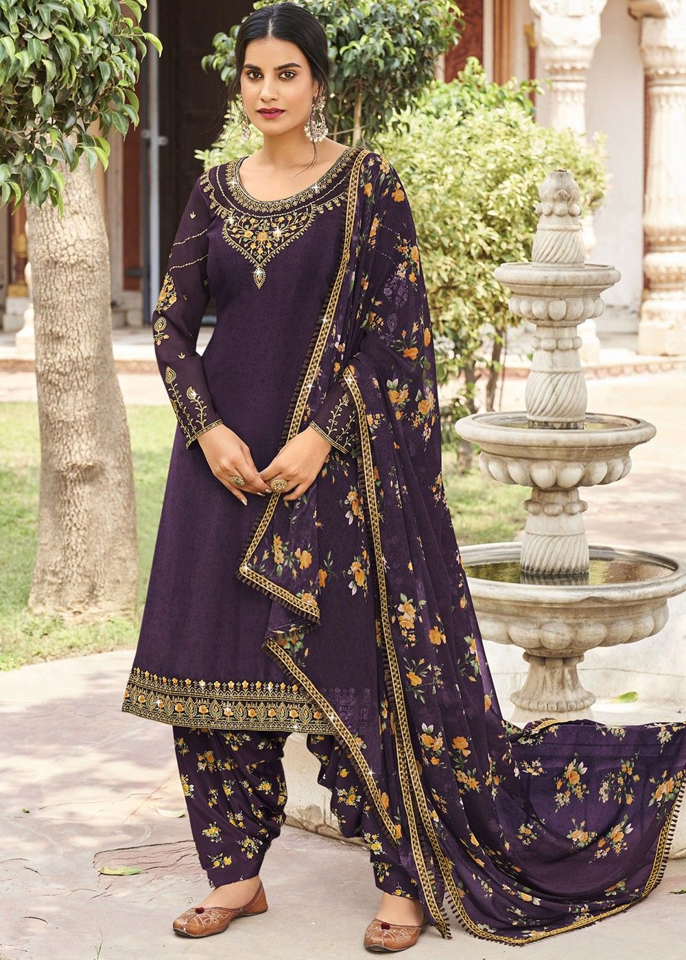 Buy Navy Blue Embroidered Georgette Anarkali Suit In USA UK Canada