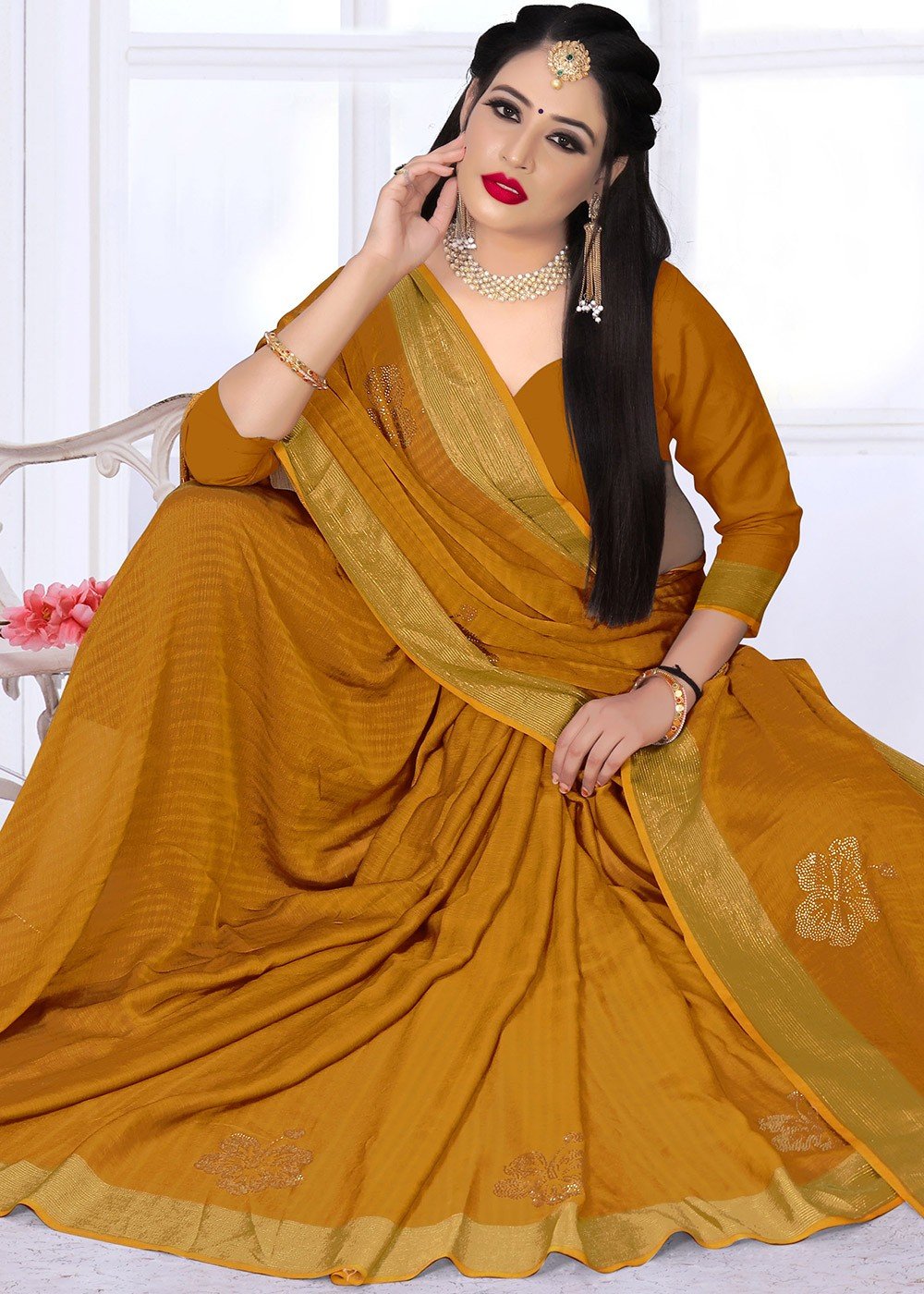 Yellow Color Dola Silk Fabric Weaving Work Saree With Contrast Blouse