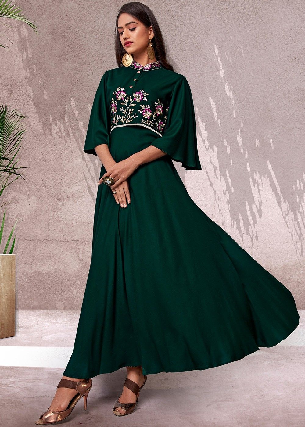 Indo-Western Party Wear For Women in Green Color: Buy Online | Utsav Fashion