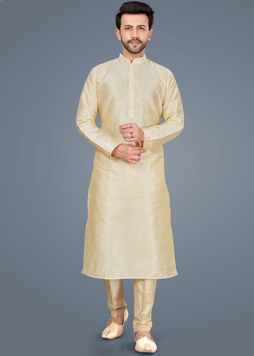 Cream SiIk Indian Casual Wear Pajama Traditional Kurta Pajama Men's Designer 