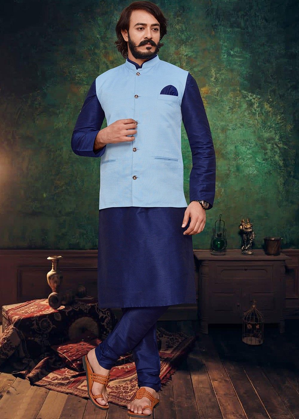 Men's Solid Kurta Pyjama With Maroon Floral Embroidered Nehru Jacket –  Jompers