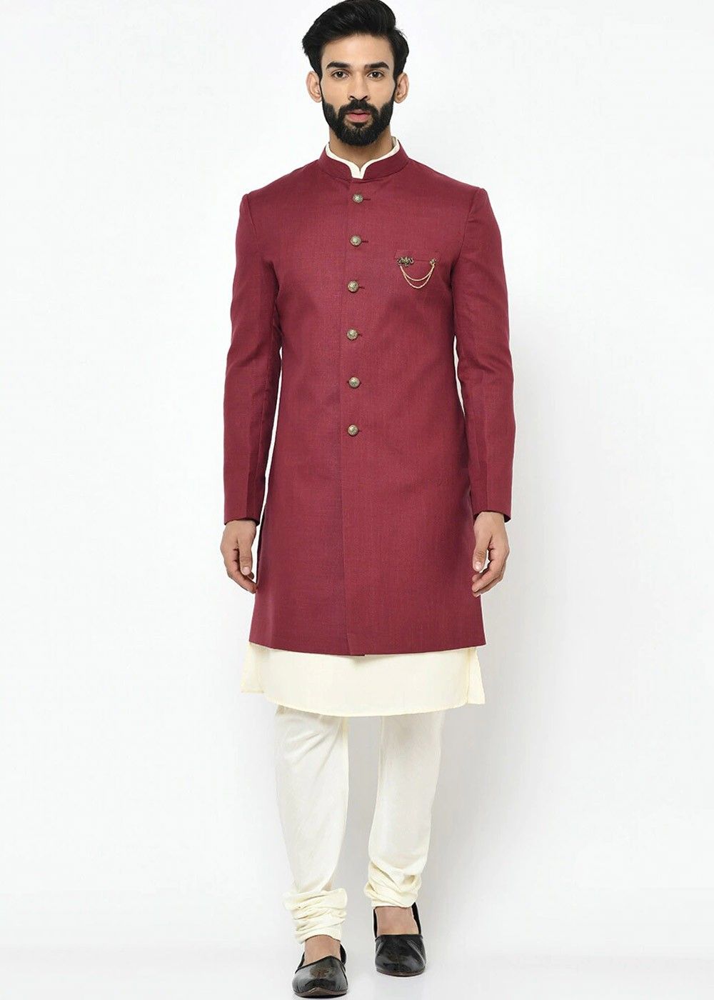 Men Indian Maroon Kurta Cream salwar kameez pyjama Bollywood Asian sherwani 831 