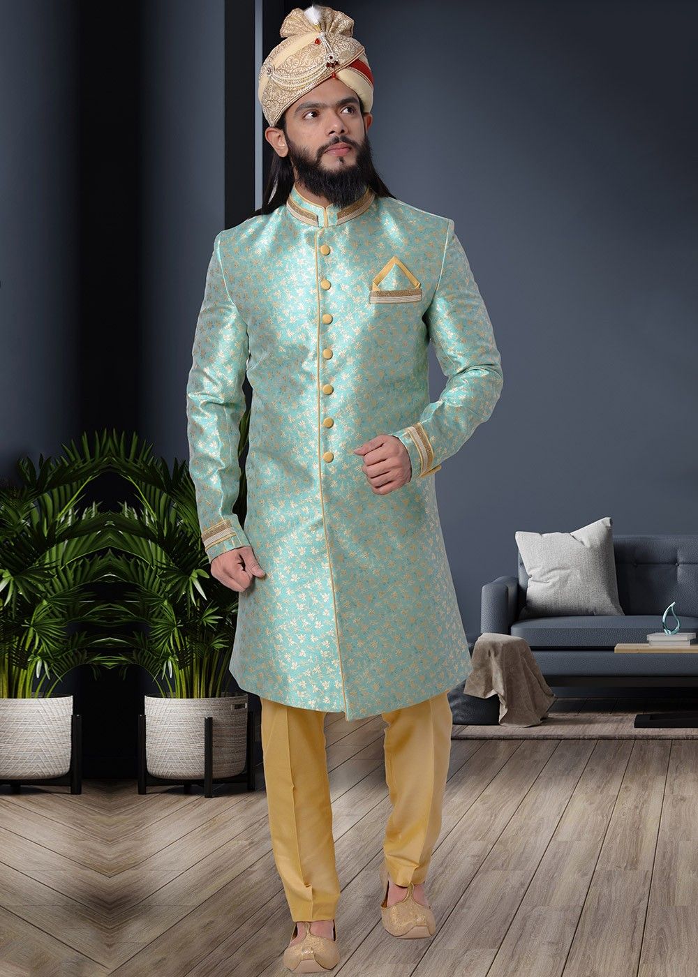 Wedding Shop Online Men Sherwani in Maroon Embroidered Fabric MSTV01143