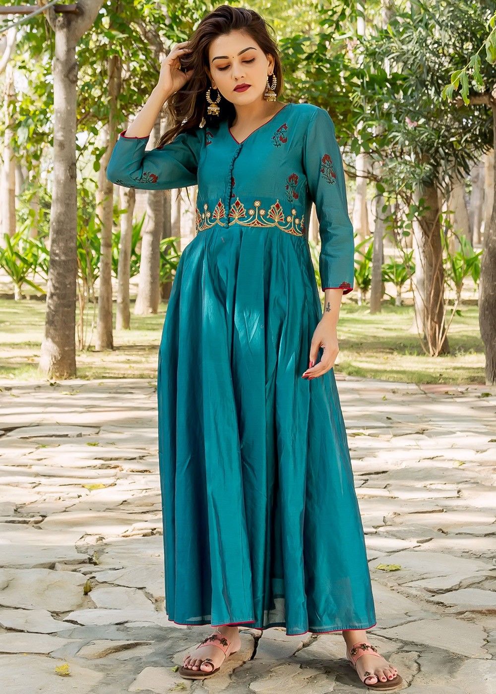 Readymade Blue Embroidered Indo Western Dress 705KR21