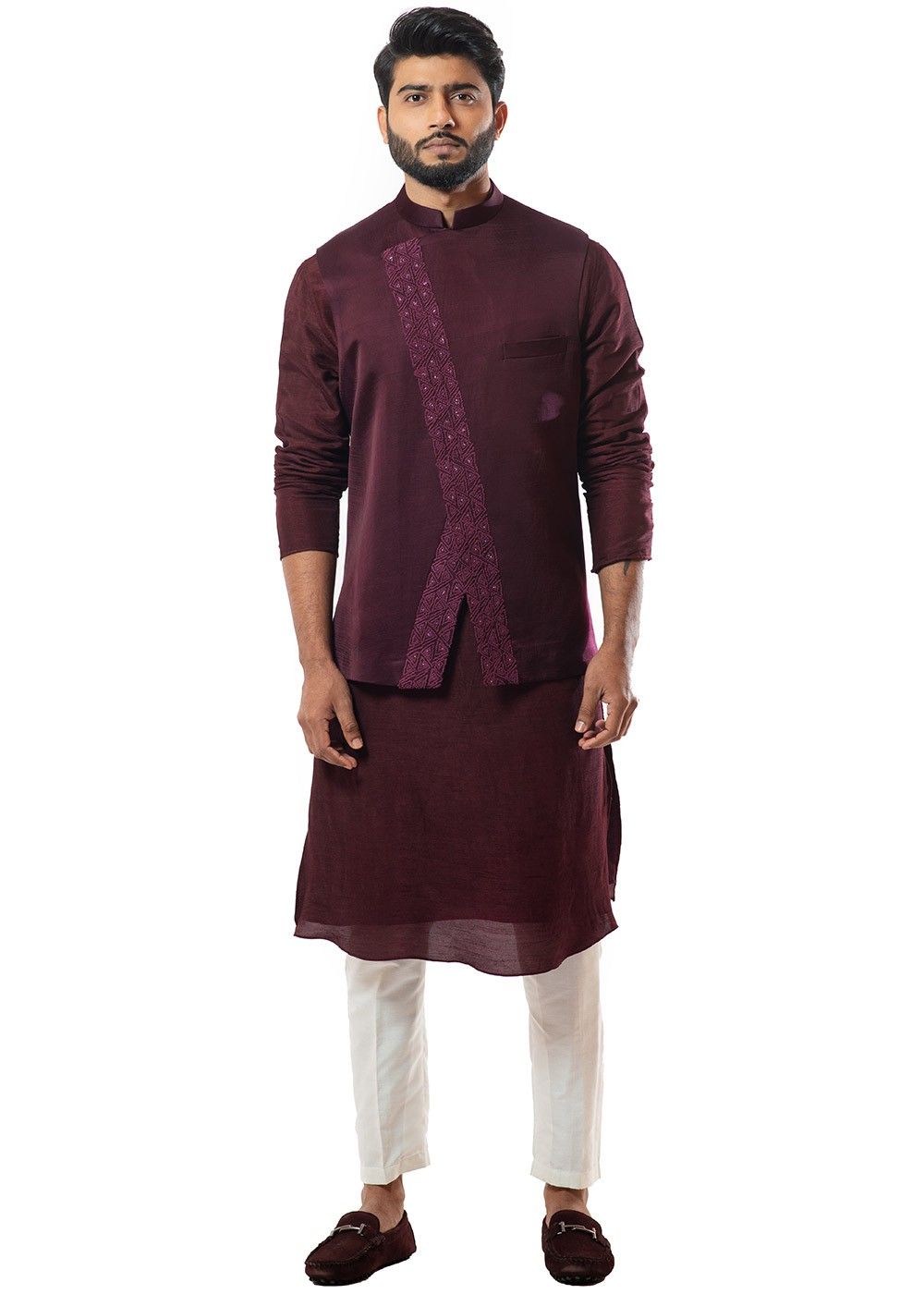 Buy AD by Arvind Men Wine Textured Tailored Regular Fit Nehru Jacket -  NNNOW.com