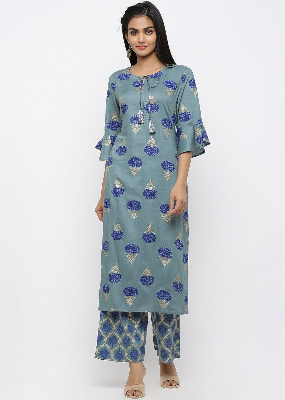 Buy Lakshita Sky Blue Schiffli Kurta With Bell Sleeves online-daiichi.edu.vn