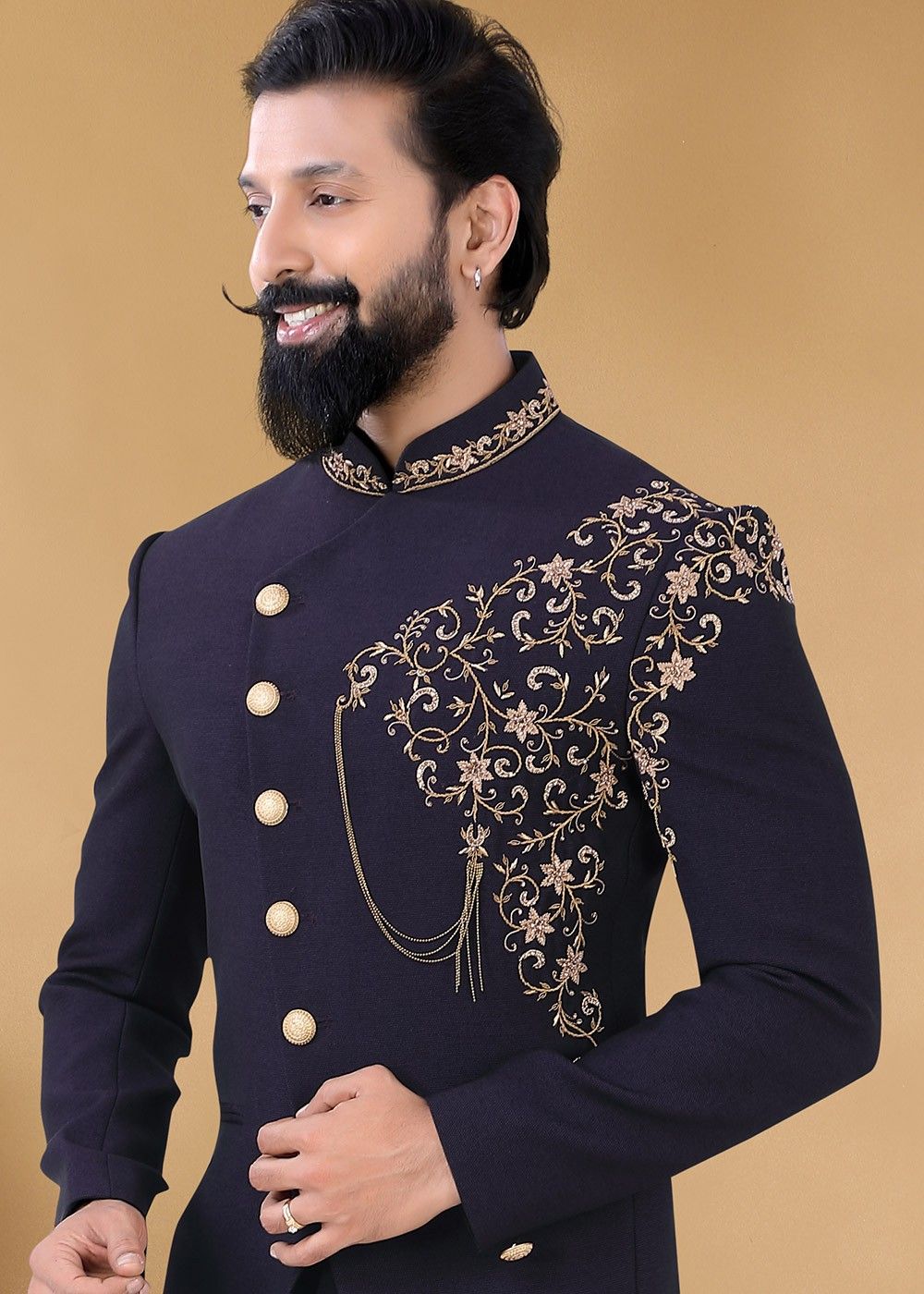 Grey Color Embroidery Work Banarasi Silk Fabric Wedding Wear Striking  Readymade Indo Western Jodhpuri Suit For Men