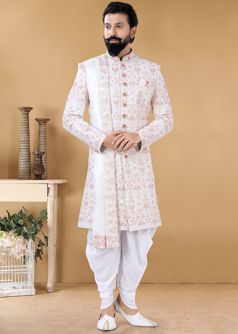 Plain Brocade Jodhpuri Suit in Off White | African dresses men, Mens kurta  designs, Mens indian wear