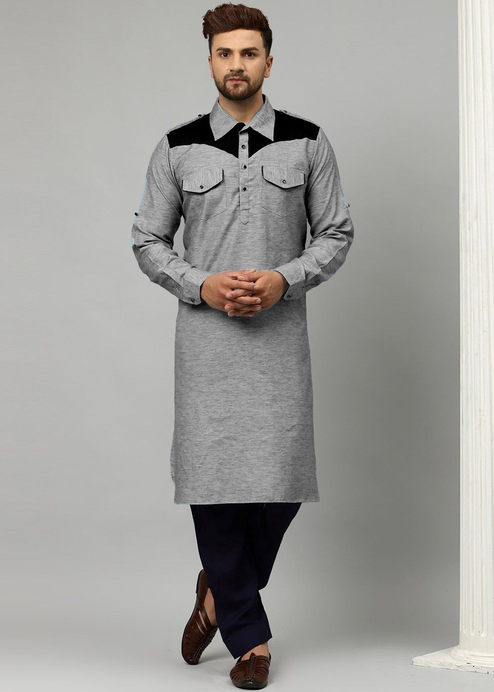 Pathani Style KurtaPant Set In Cotton Fabric  cotrasworld
