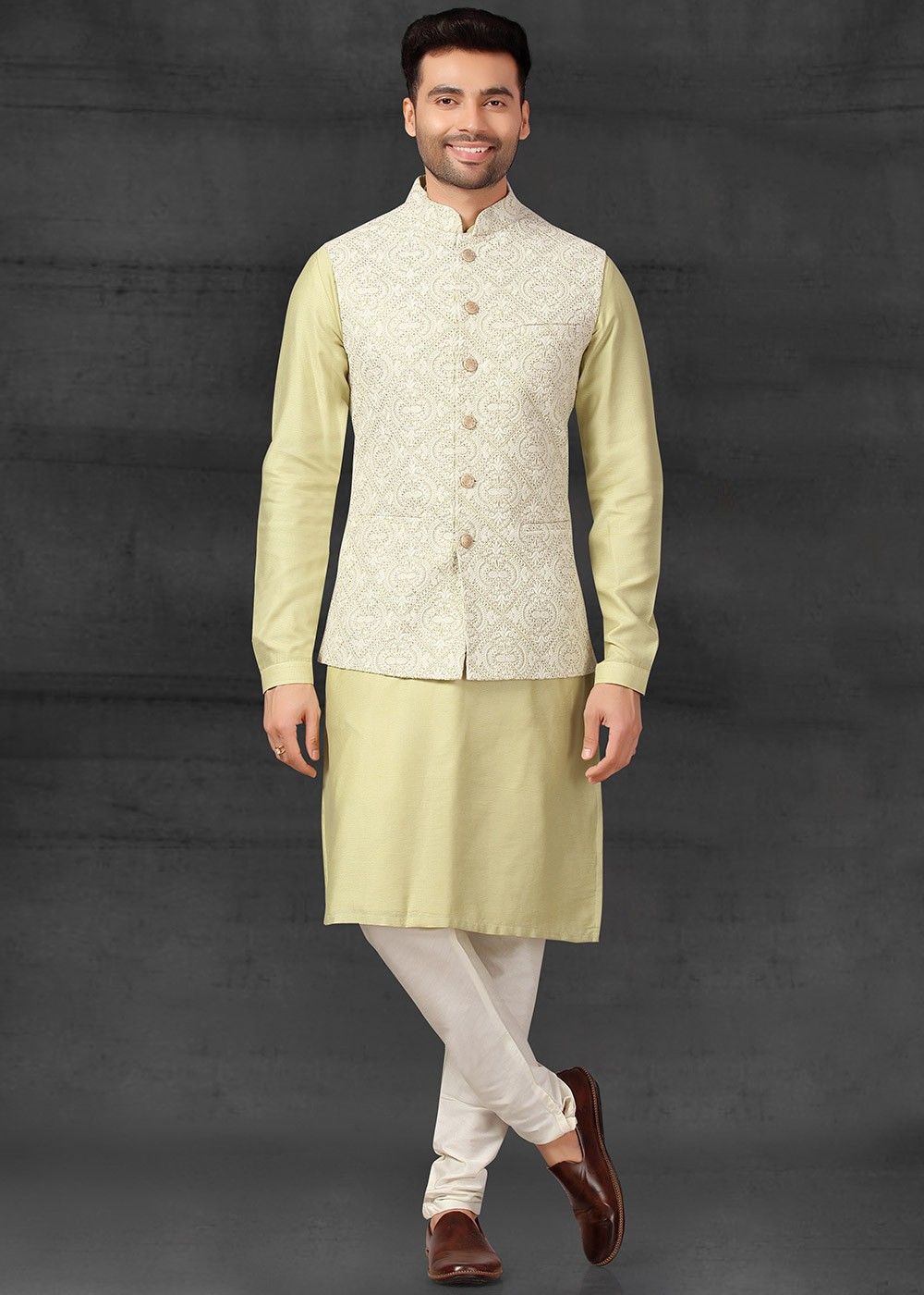 Pastel Mint Green Kurta Pajama with Nehru Jacket