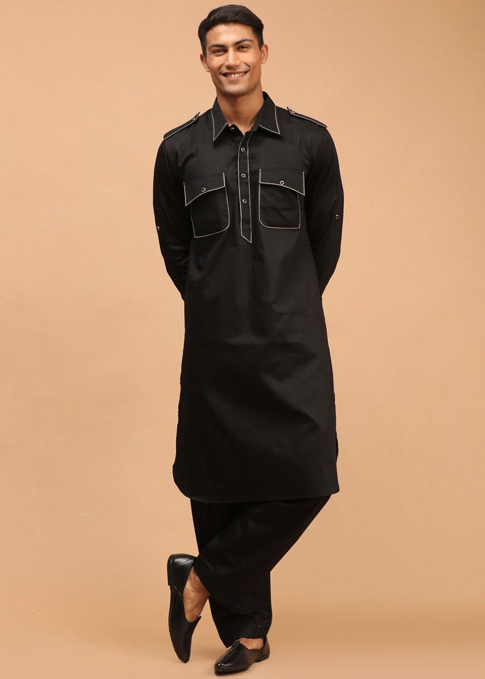Buy Royal Kurta Mens Cotton Pathani Suit Set Black 38 at Amazon.in