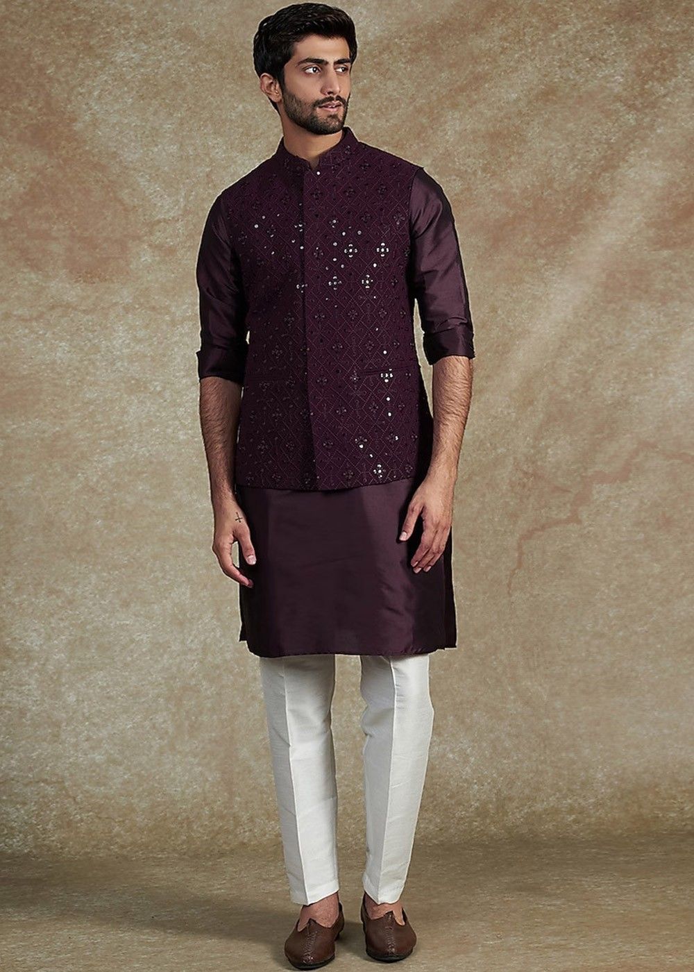 Men's Formal Casual Nehru Jacket - Wine - COZOQ - The Fashion Cruze