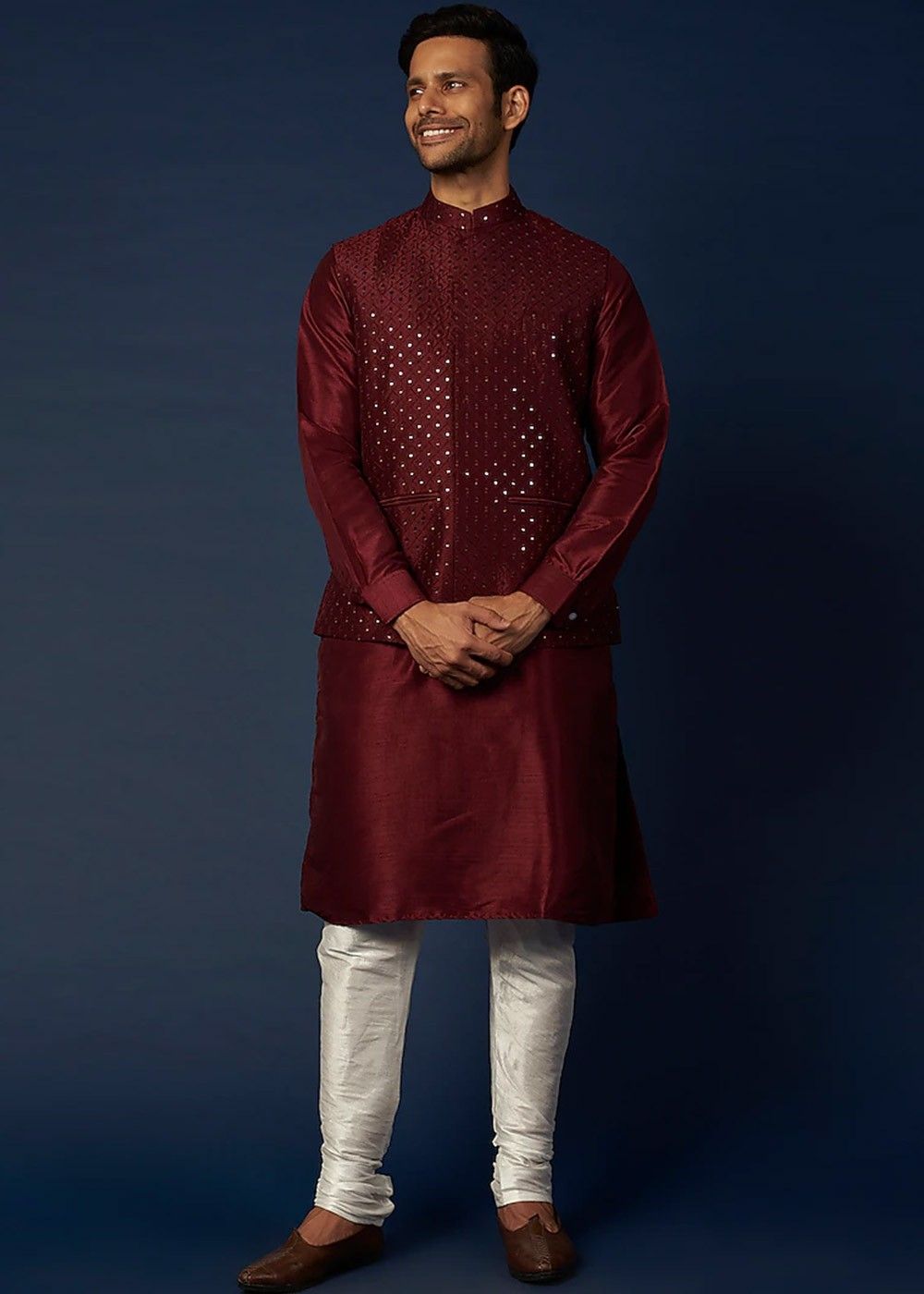 Wine Embroidered Nehru Jacket Set | Ethnic Wear for Men – Laromani