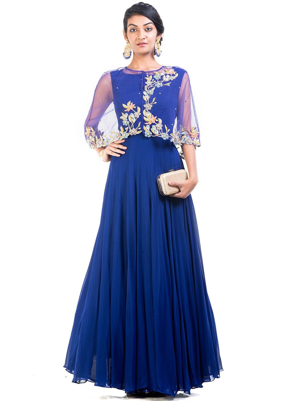 Satin Blue Designer Gown -