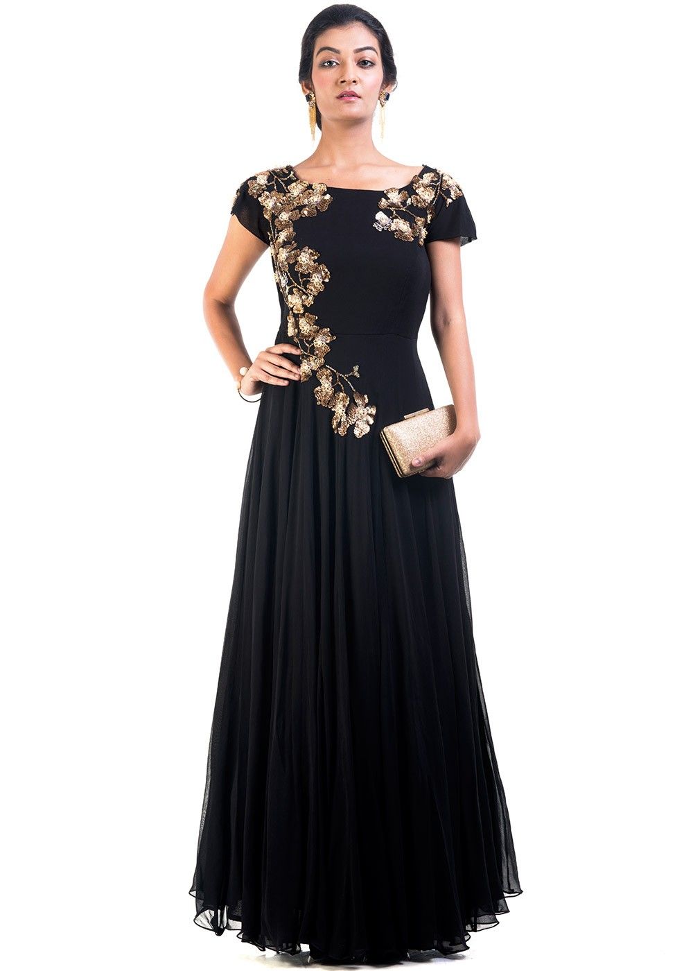 black gown with golden work