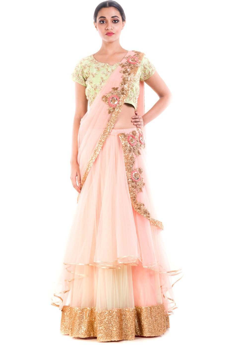 Baby Pink Indian Wedding Soft Net Bollywood Sequins Lehenga Choli With –  Dealbazaarsonline.com