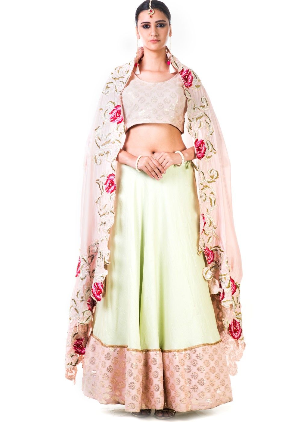 Buy Pastel Pink & Olive Green Jane Austin Lehenga Set Online - RI.Ritu  Kumar India Store View