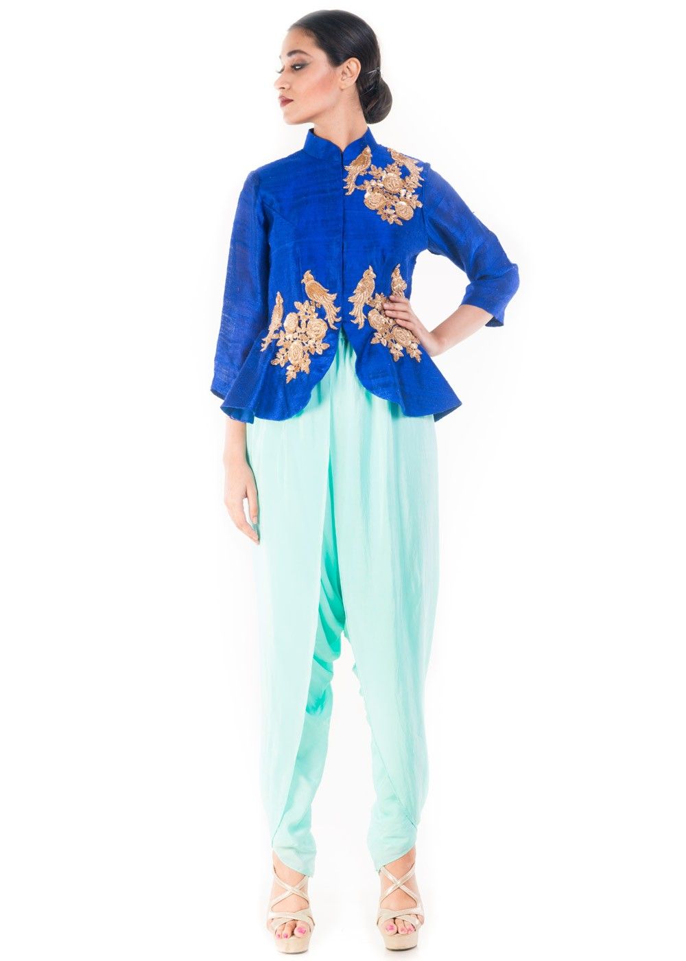 Peach Embroidered Peplum Top With Dhoti Pants Design by Sonali Gupta at  Pernias Pop Up Shop 2023