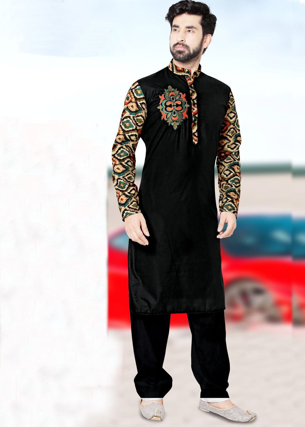 Cotton Pathani Suit In Black Colour - KP5300604