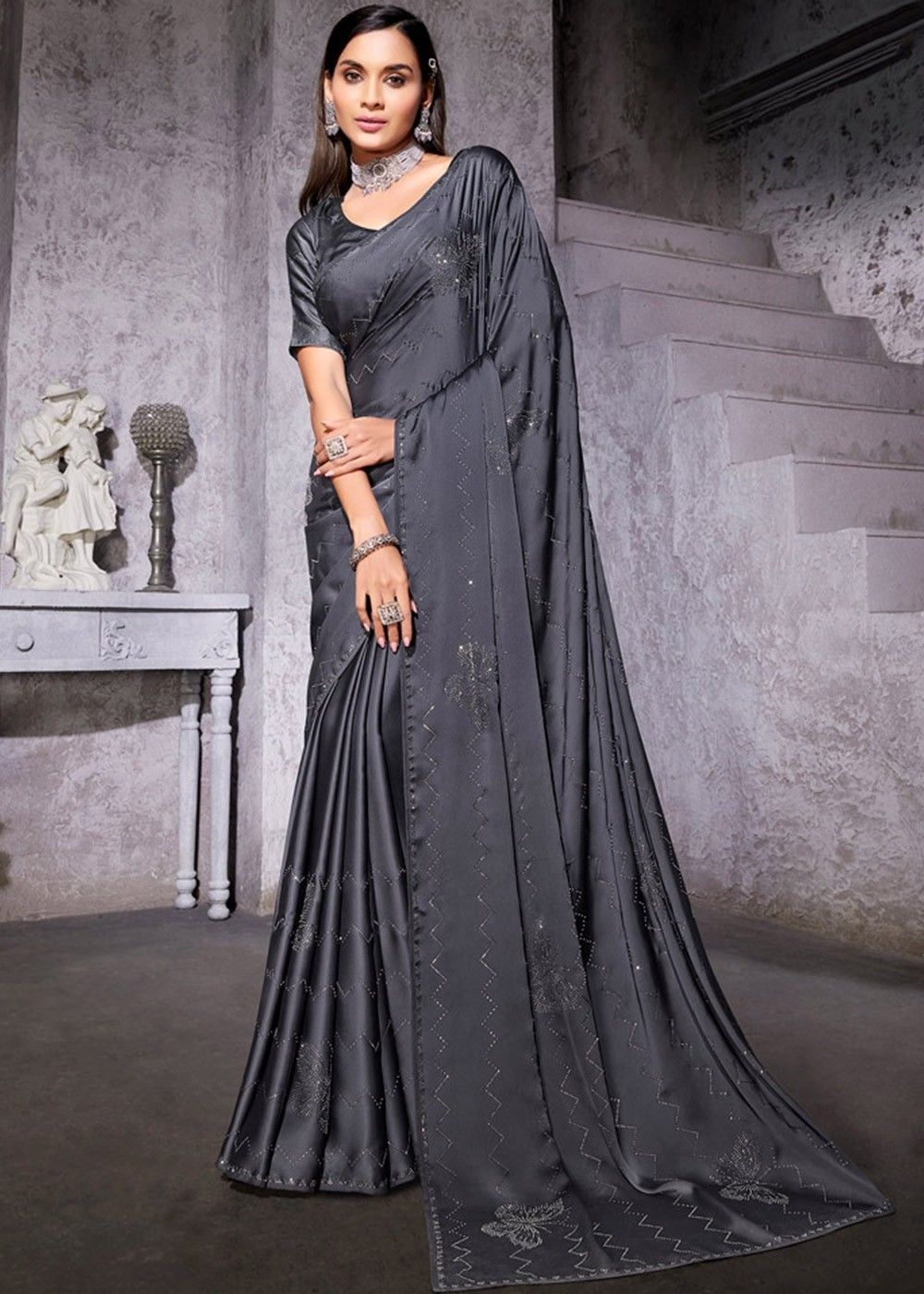 Discover 72+ grey blouse matching saree best