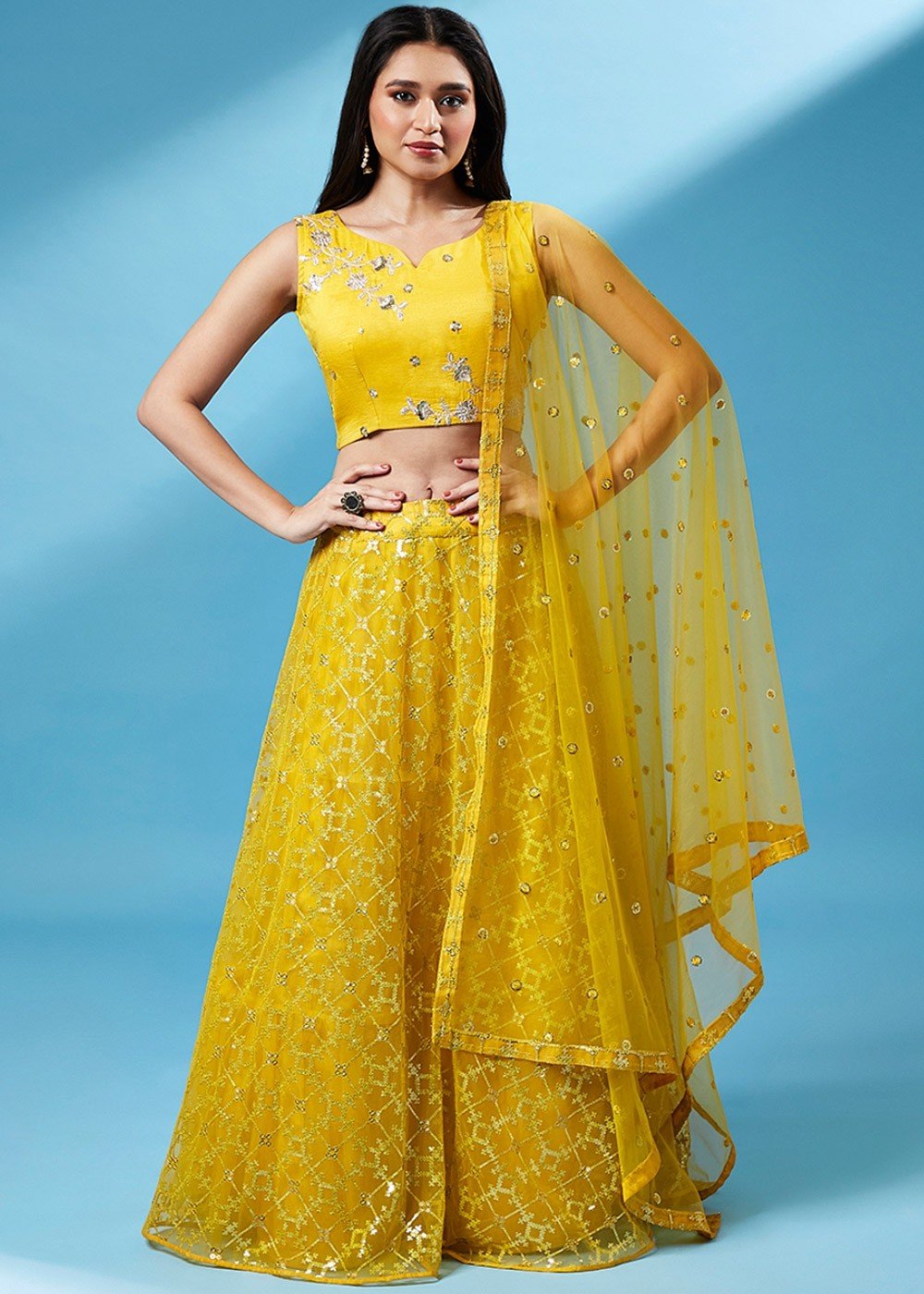Buy HALFSAREE STUDIO Yellow Designer Pattu Lehenga in Banarasi Silk Online  at Best Prices in India - JioMart.
