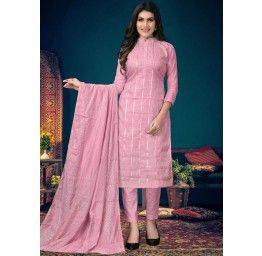 Buy Pink Embroidered Chanderi Cotton Churidar Salwar Kameez : 99394 - New  Arrivals