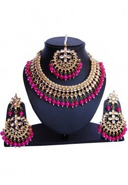 Aheli Elegant Indian Wedding Wear Fashion Jewelry Ethnic Traditional Faux Kundan Beaded Necklace Earring Set for Women 