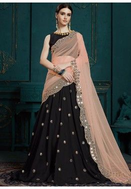 Pink Ethnic Semi-Stitched : Buy Pink Ethnic Black Georgette Semi-Stitched  Lehenga and Unstitched Blouse with Dupatta (Set of 3) Online | Nykaa Fashion