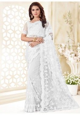 white and silver saree for wedding